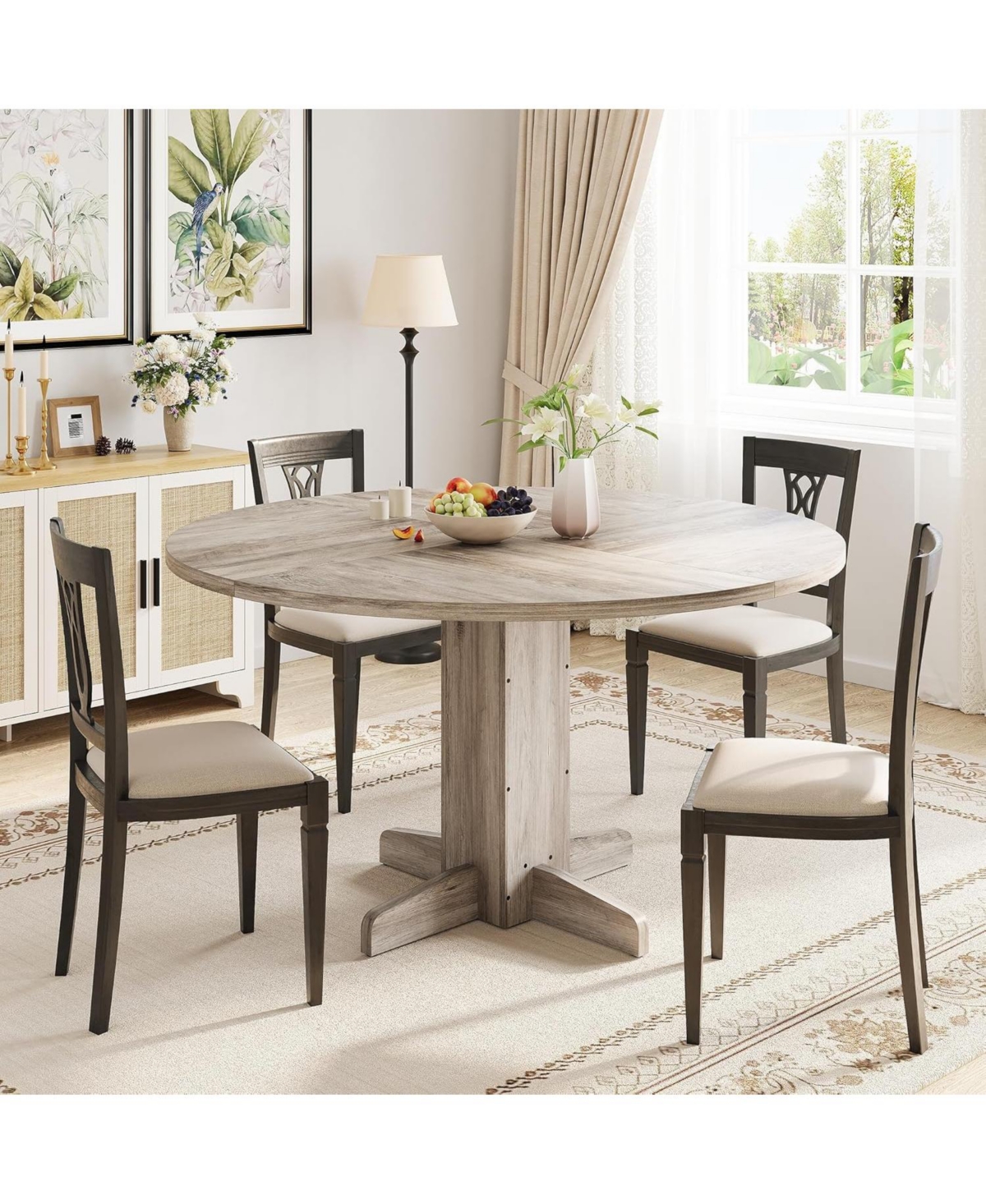 gaomon Farmhouse Dining Program 47-Inch Wood Table with a Sturdy Pedestal Base for Seating 4–6 People, Round