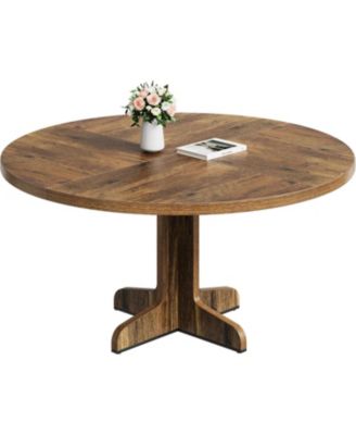 Round Dining Table for 4, 47" Dining Room Table with Wooden Base, Circle Kitchen Dinner Table for Dining Room, Kitchen, Living Room