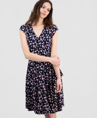 Women's Printed Cap-Sleeve A-Line Dress