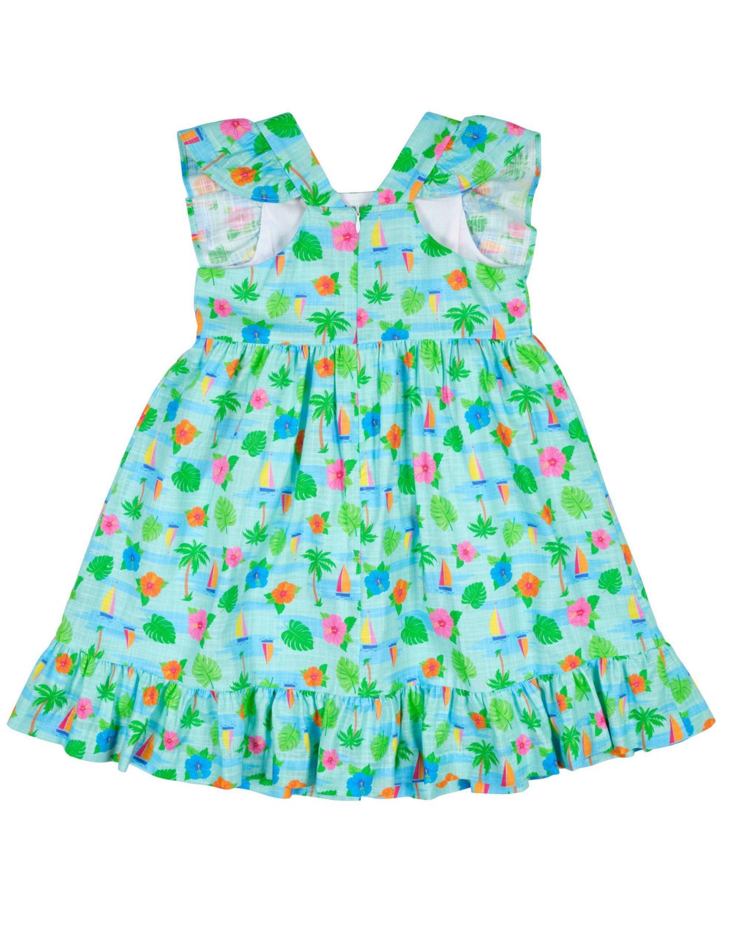 Платье Florence Eiseman Printed Linen Look Dress With Flower для девочек, цвет: Бирюзовый / Аквамариновый — фото 2