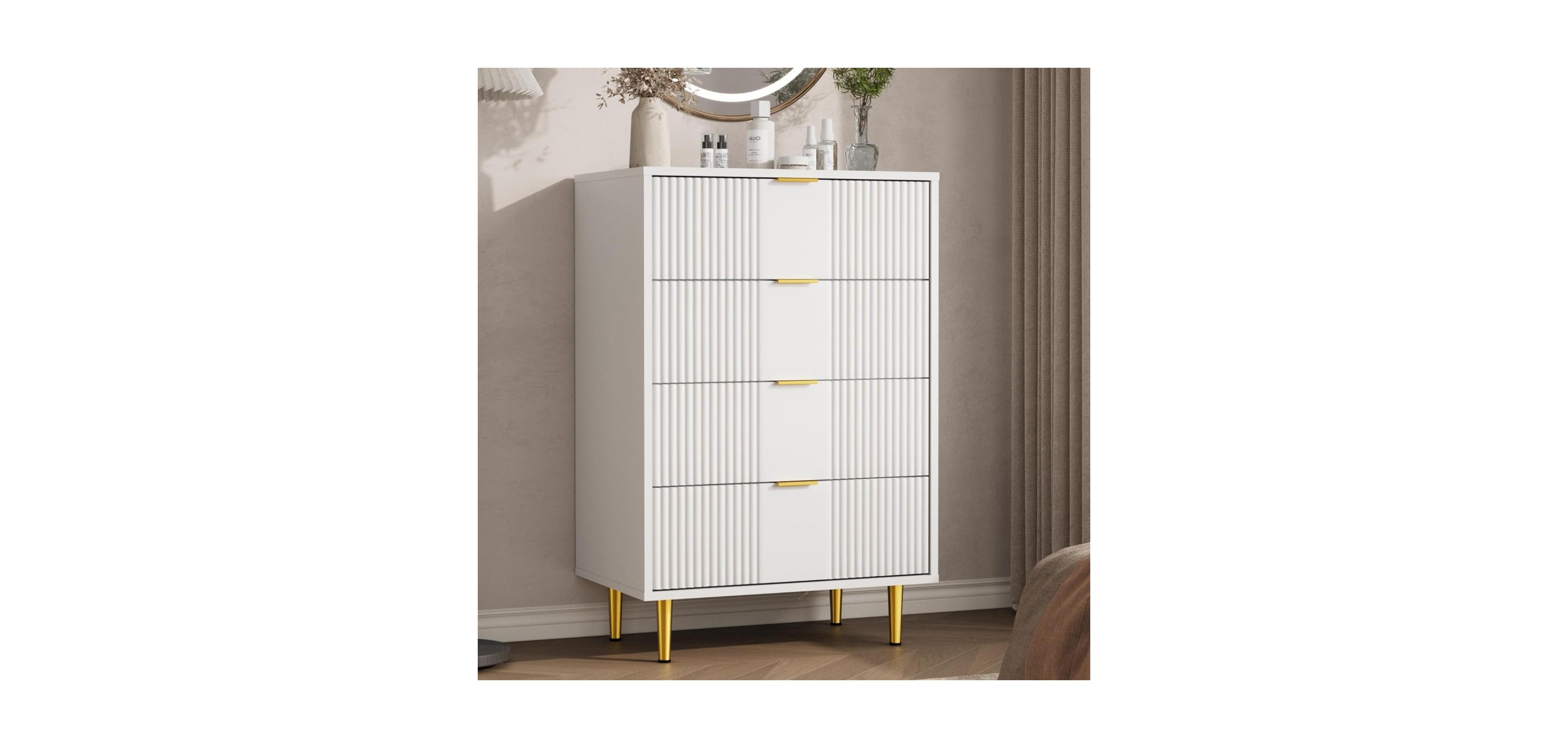 gaomon 4 Drawer 36.85" Tall Fluted Engineered Wood Chest of Drawers with Metal Handle