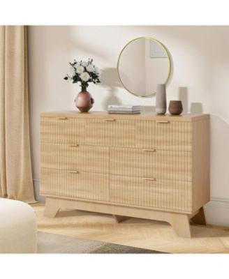 7 Drawer Dresser for Bedroom, 47" Wide Mid Century Modern Dresser with Gold Handle, Fluted Dressers Chest of Drawers, TV Stand