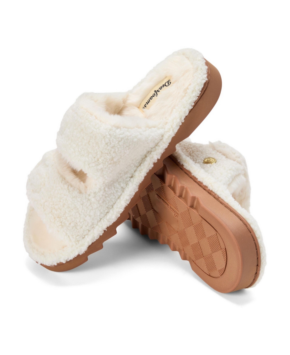 Dearfoams Women's Regina Teddy Double Band Slide Slipper