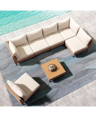 7 Piece Outdoor Sectional Sofa PE Rattan Wicker Patio Conversation Sets, All Weather Patio Furniture Set