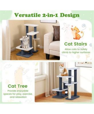 2-in-1 Pet Steps & Activity Center for Elderly Cats and Small Dogs, 4-Level Stairs with Scratching Post