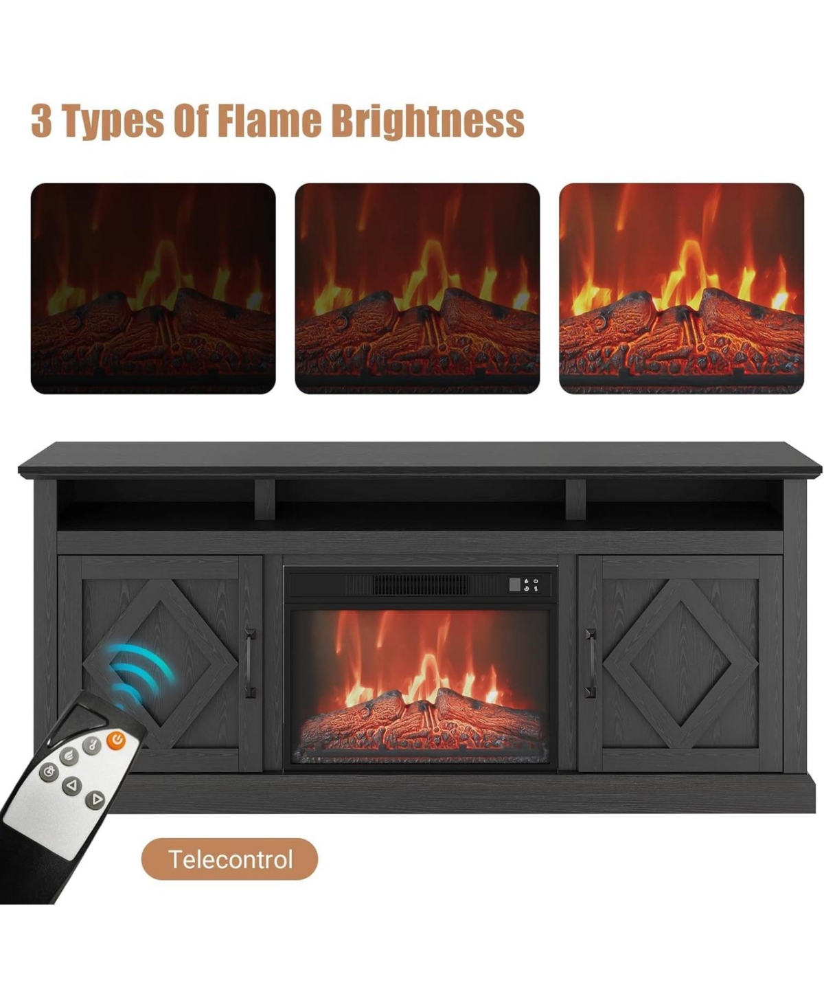 gaomon 67" Electric Fireplace Tv Stand, Entertainment Center with 23-Inch Insert, Remote, Smart Control, Living Room & Bedroom Heater