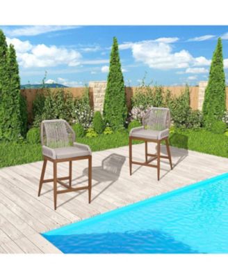 Outdoor Bar Stools Leaf Bohemia Wicker Rattan High Top Patio Chairs Back & Footrest