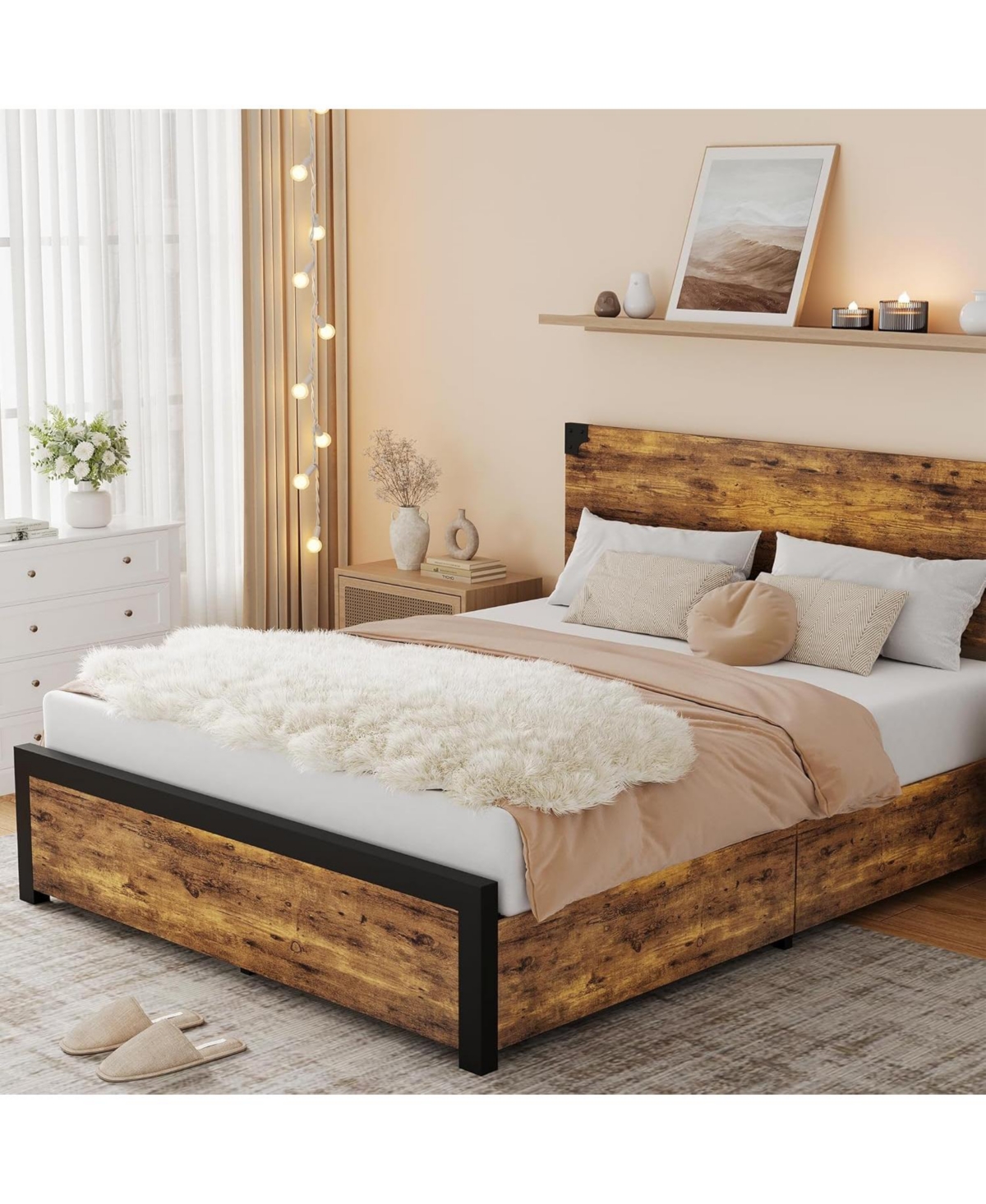 gaomon Size Solid Wood Platform Bed Frame with Storage Drawers & No Box Spring Needed
