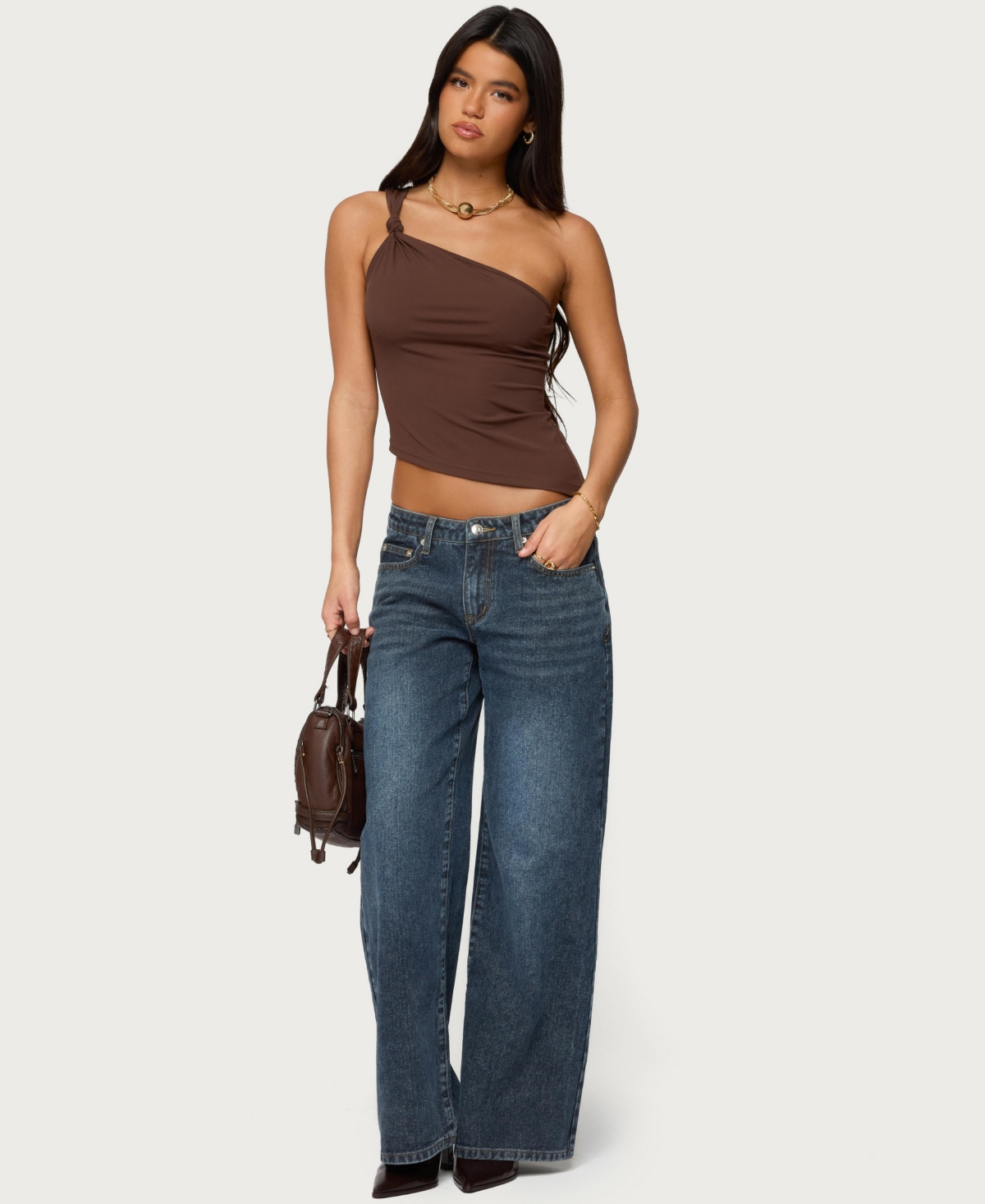 Edikted Womens 1980 Leopard Patch Low Rise Jeans