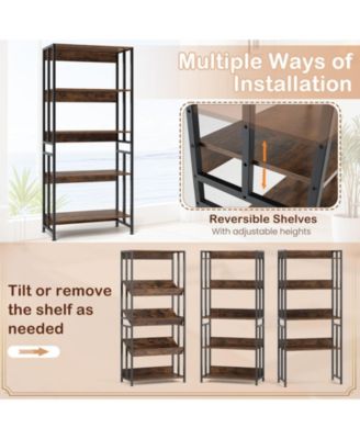 5-Tier Bookshelf with Adjustable and Tiltable Shelves
