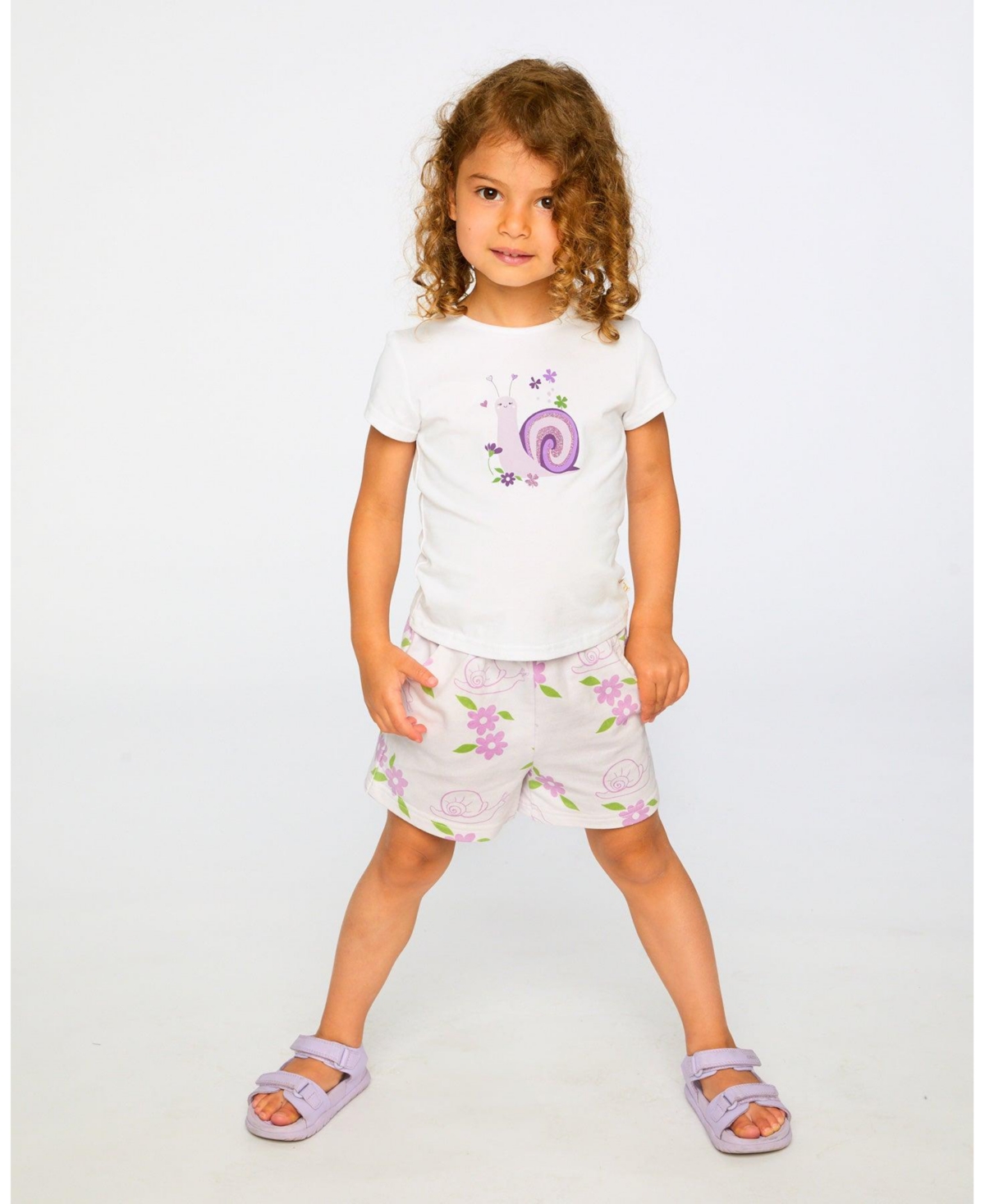 Deux par Baby Girls French Terry Shorts Lilac Snails Print