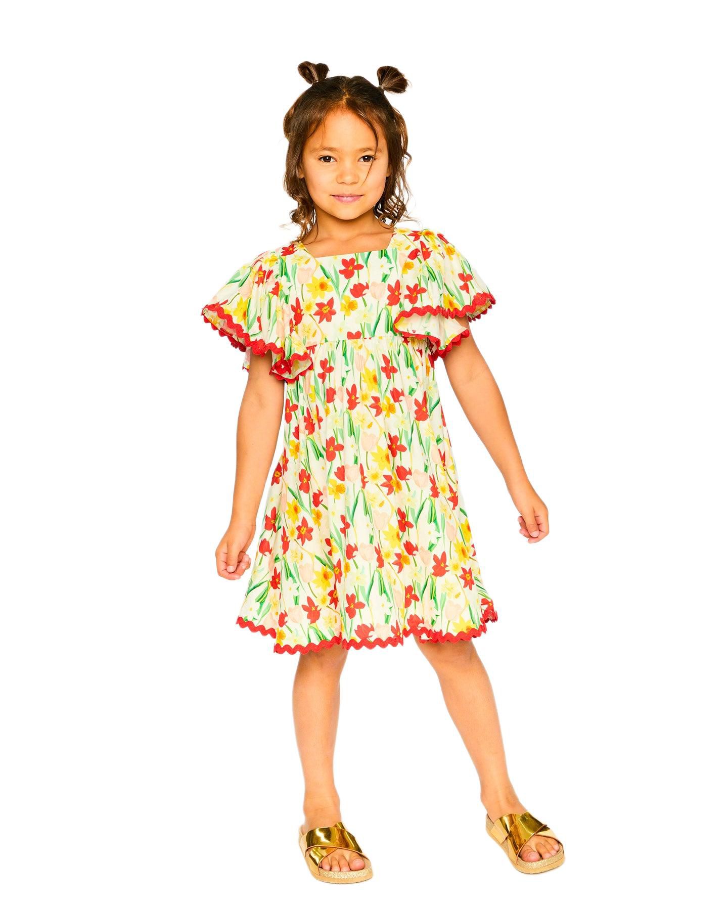 Платье Deux par Deux Viscose Daffodil Print Dress для девочек, цвет: Белый с принтом — фото 3