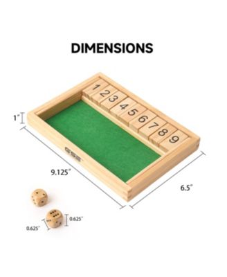 Wooden Shut The Box Numbers Dice Game Board with 2 Wooden Dices, Classic Popular English Pub Game