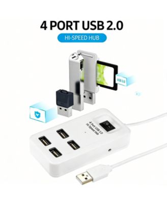 USB 2.0 4-Port Hub with Power Switch, 480Mbps High-Speed Splitter, for Laptop & Desktop Users,Ideal for Home Office