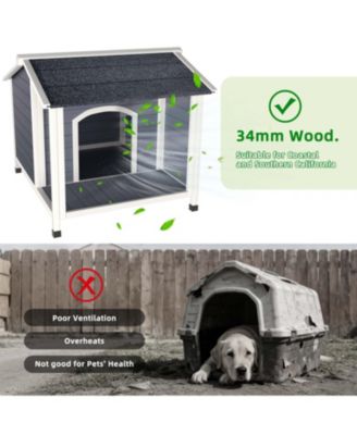 Outdoor Dog House: Wooden Shelter with Asphalt Roof & Raised Floor, Easy Assembly