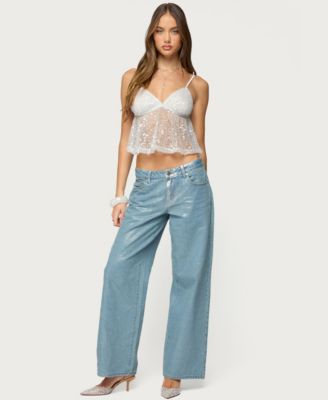 Women's Sheer Sequin Babydoll Tank Top