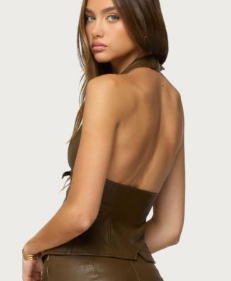 Women's Reese Split Front Faux Leather Top