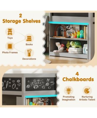 Kids Low Loft Bed with Bookcases and LED Cabin Design