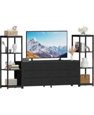 TV Stand for Living Room Entertainment Center with 9 Fabric Dressers, for TV Up to 75 Inches