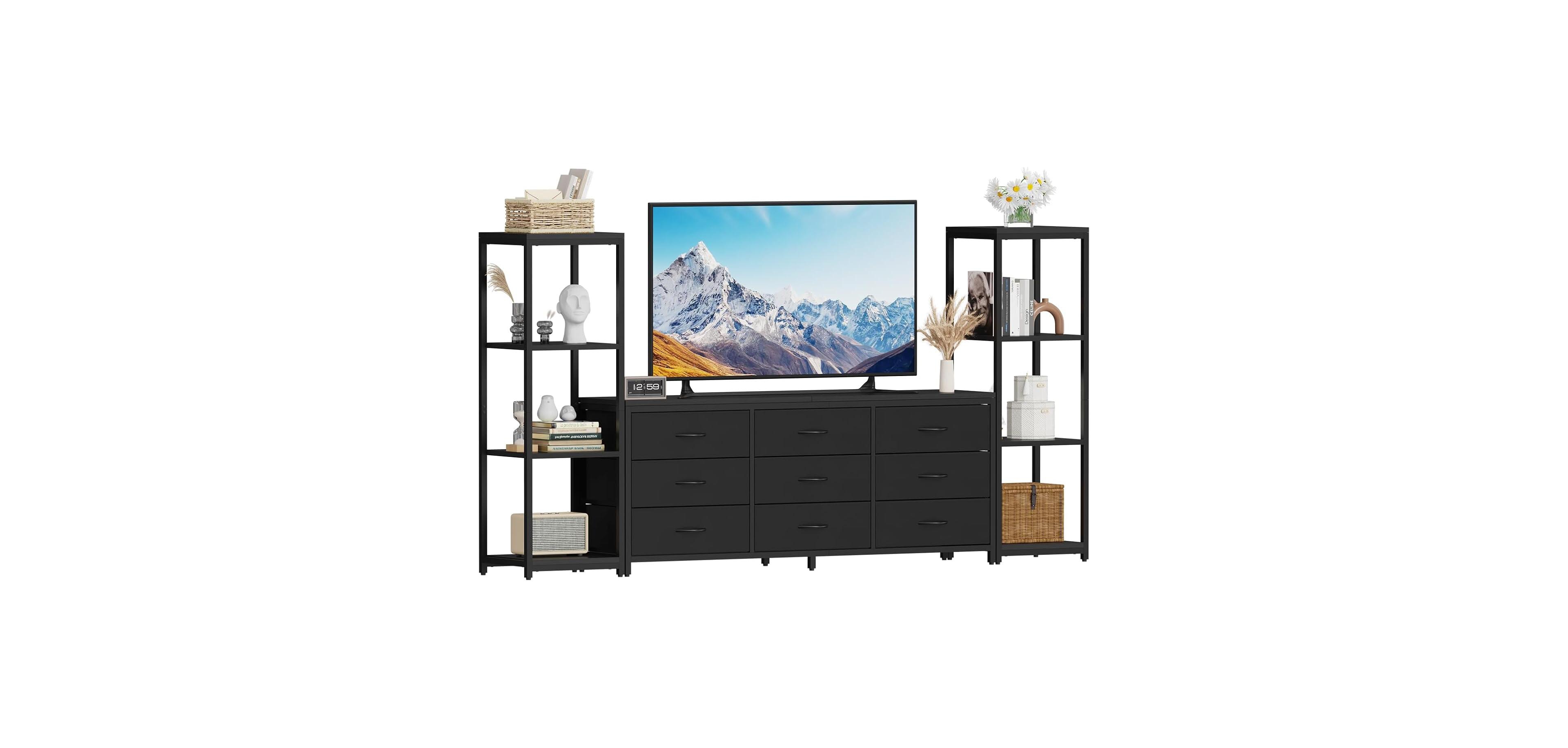gaomon Tv Stand for Living Room Entertainment Center with 9 Fabric Dressers