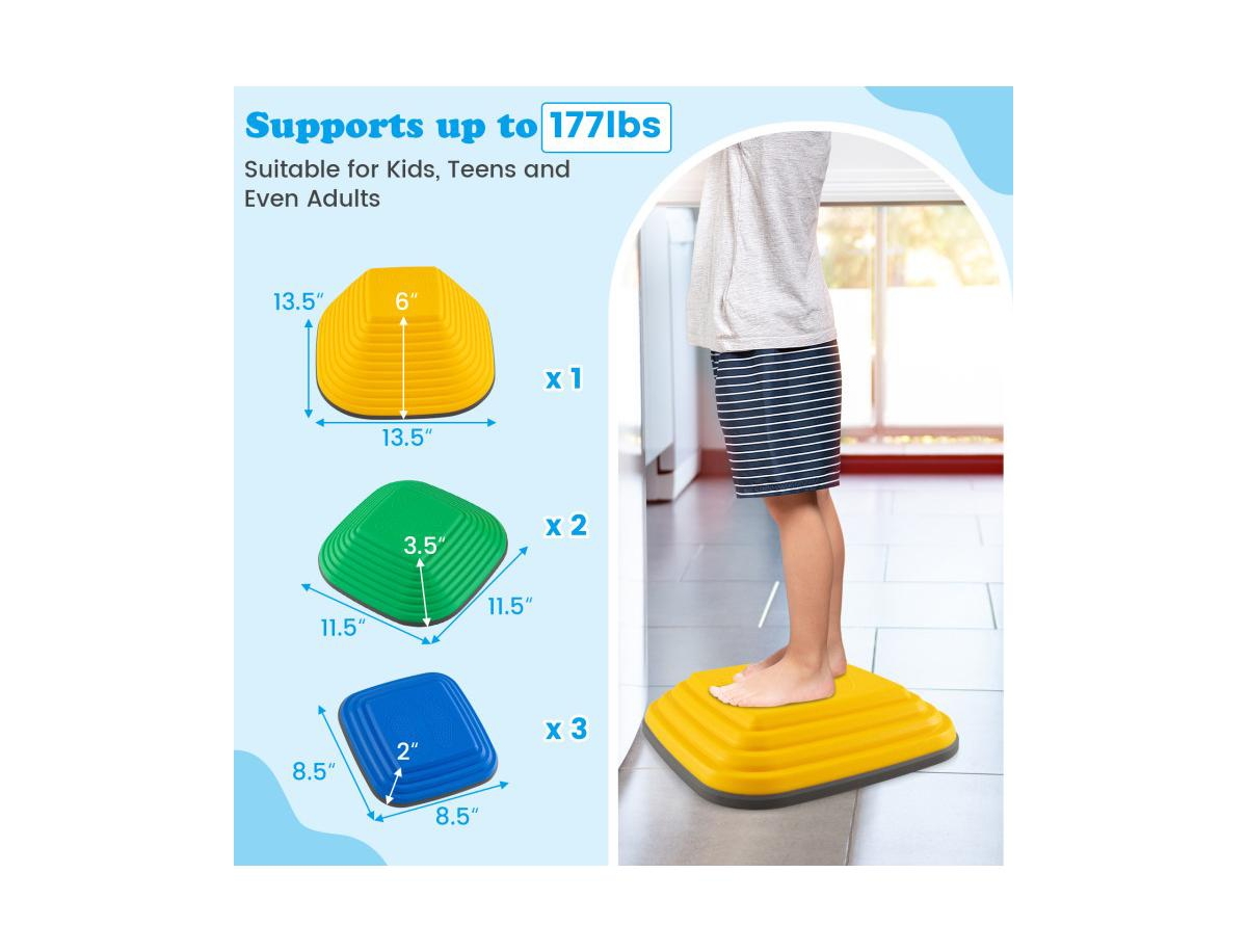 Slickblue 6-Piece Kids Stepping Stones Square Balance Blocks