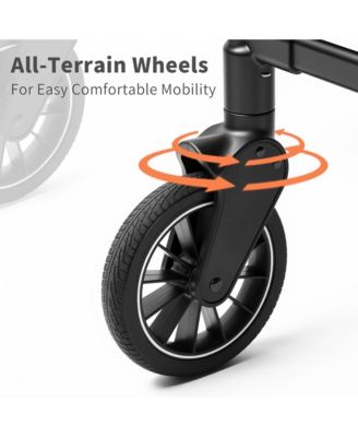 All-Terrain 4-Seat Stroller Wagon with Canopy, Shock-Absorbing Wheels, Snack Tray, Storage Bag & Adjustable Handle