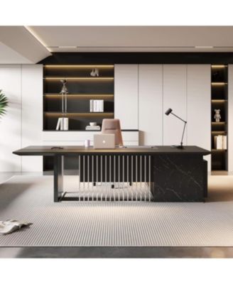 86inch Large L Shaped Executive Desk with Universal Charging Ports and Cable Management