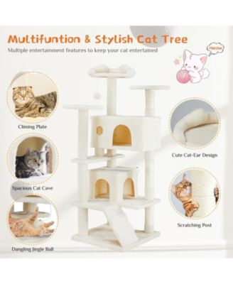 54in Beige Multi-Functional Cat Tree: Climbing Frame, Lounge, Detachable Toy