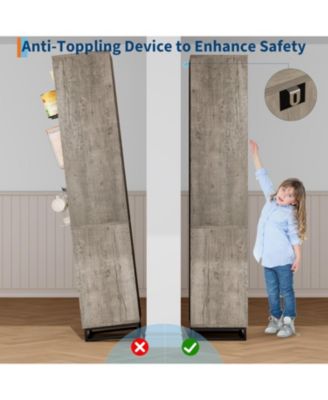 70" Tall Narrow Bathroom Cabinet with Open Storage, Door & Adjustable Shelf, Freestanding for Laundry, Kitchen or Living Room