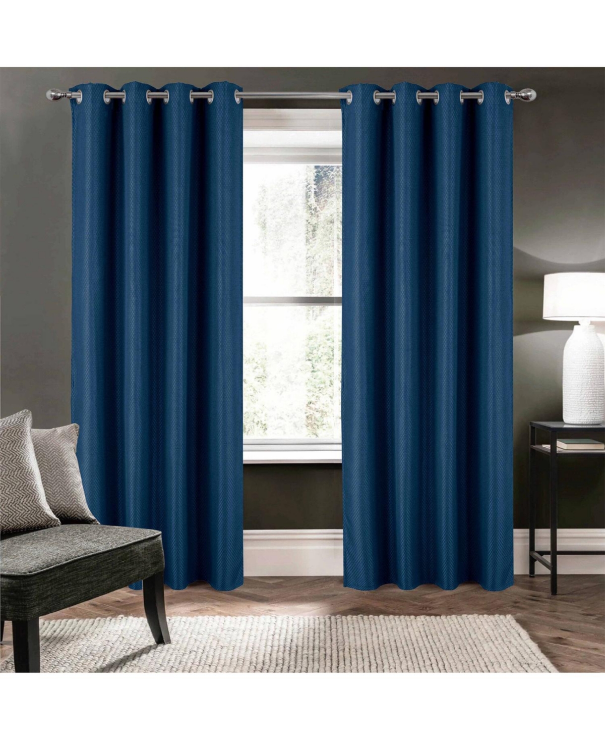 Olivia Gray 100% Polyester 250 Gsm Basket Weave Ian Luxury Jacquard Blackout Grommet Curtain Panel