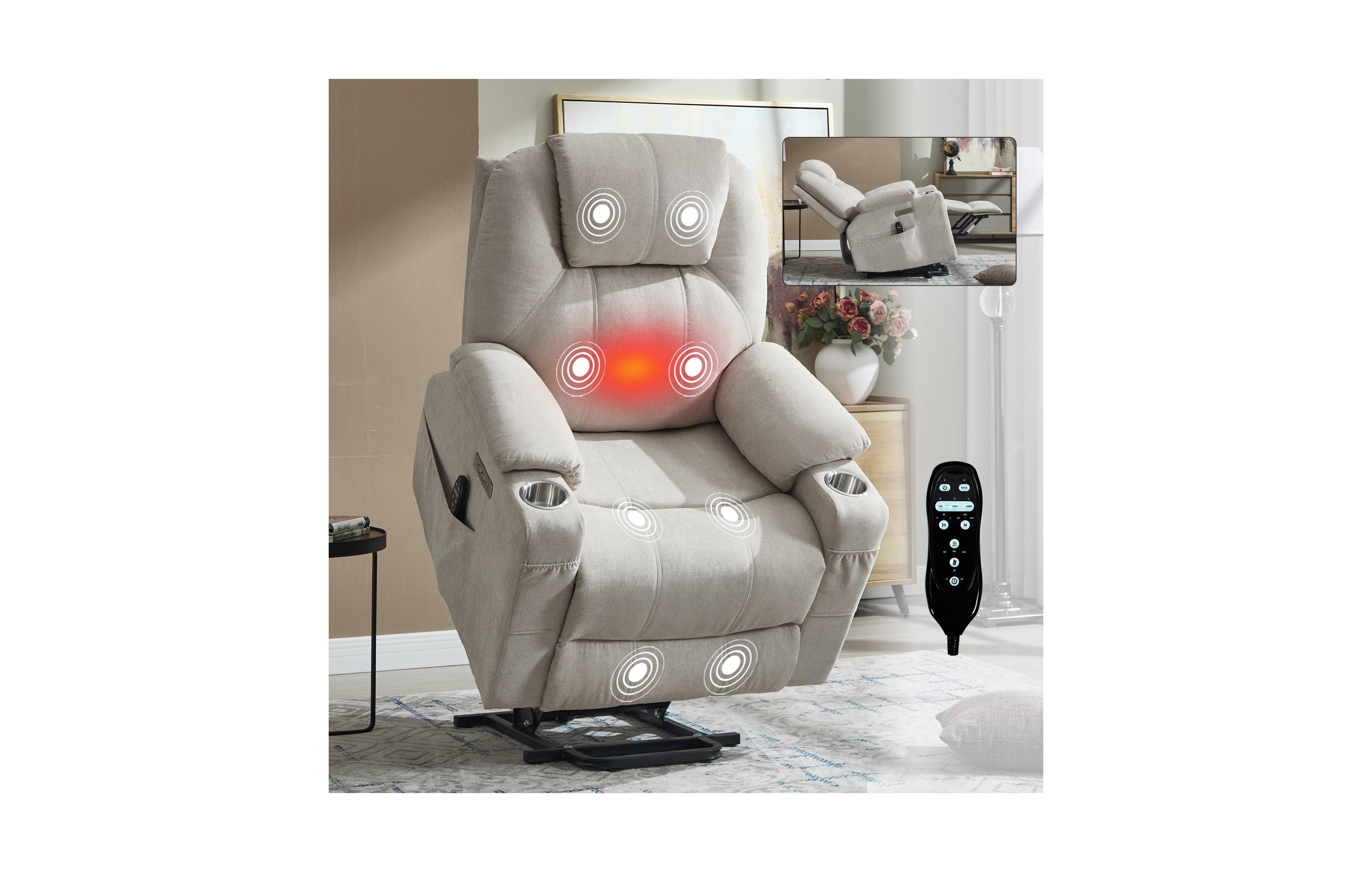 Clihome Up to 350 Lbs polyester Power Lift Recliner Chair, Heavy Duty Motion Mechanism with 8-Point Vibration Massage and Lumbar
