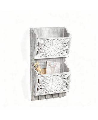 Wooden Mail Rack with 2 Slots & 3 Hooks for Keys and Accessories