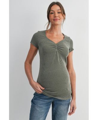 Maternity Ribbed Sweetheart Neck Short-Sleeve Top
