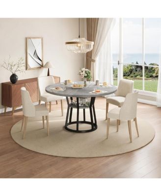 47 in" Round Dining Table for 4, Farmhouse Dining Room Circle Dinner Table,Space Saving Wood Kitchen & Dining Room Furniture