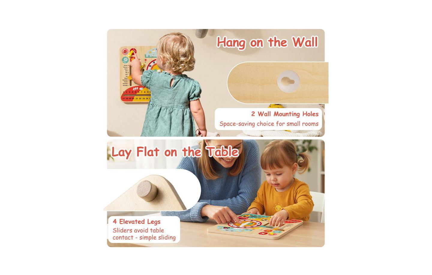 Детская игрушка Slickblue Montessori Wooden Learning Clock, Ages 3+, цвет: Разноцветный — фото 5