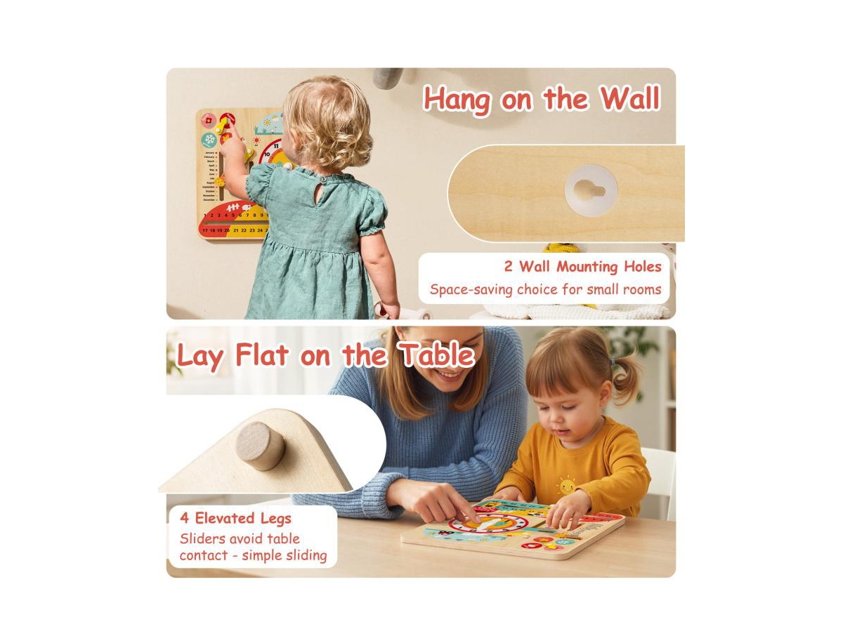 Slickblue Montessori Wooden Learning Clock Toy for Toddlers and Seasons