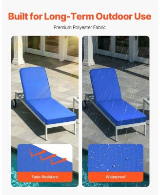 Chaise Lounge Cushion, Waterproof Fade-Resistant Outdoor Replacement Sun Lounger Cushion with Ties