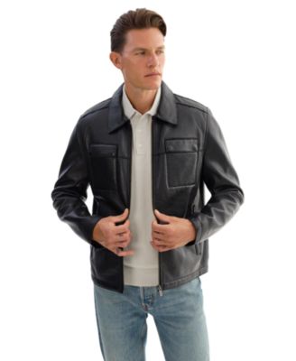 Men's Capp Leather Shirt Jacket with Bonded Faux Shearling