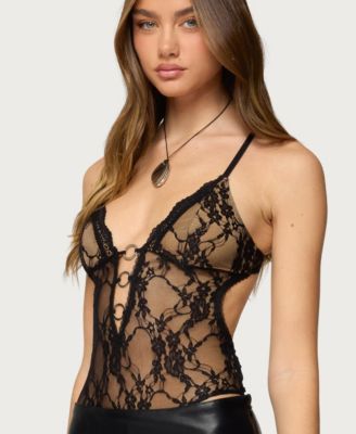 Women's Liona Plunge Neck Sheer Lace Bodysuit
