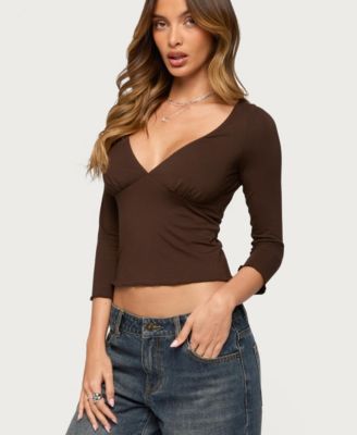 Women's Cassisy Quarter Sleeve Wide V Neck Top