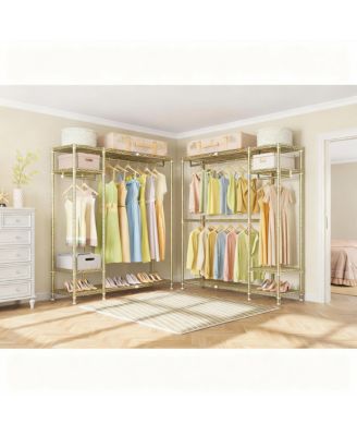 Adjustable Metal Garment Rack with Shelves and Rods for Space Maximization