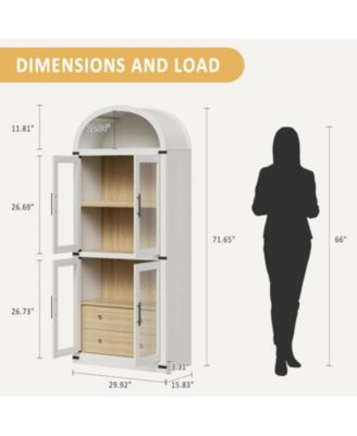 Arched Pantry Cabinet with Doors, 71.4" Tall Wood Storage Cabinet with 2 Drawers