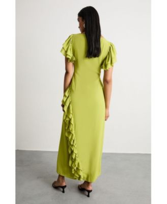Women's Side Split Ruffle Detail Maxi Dress