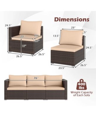 3PCS Patio Sectional Sofa Set w/Right Arm Sofa & Left Arm Sofa Soft Cushions