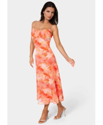 Women's Powermesh Marble Shirred Bust A-Line Dress