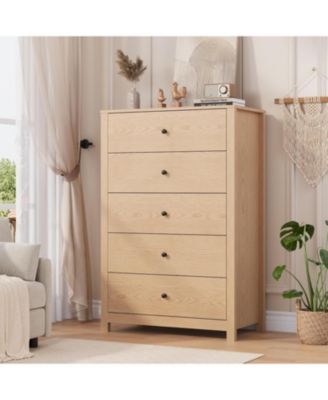 Modern 5-Drawer Dresser, Simple Wooden Chest with Deep Drawers, Space-Saving Storage for Bedroom, Living Room, Hallway