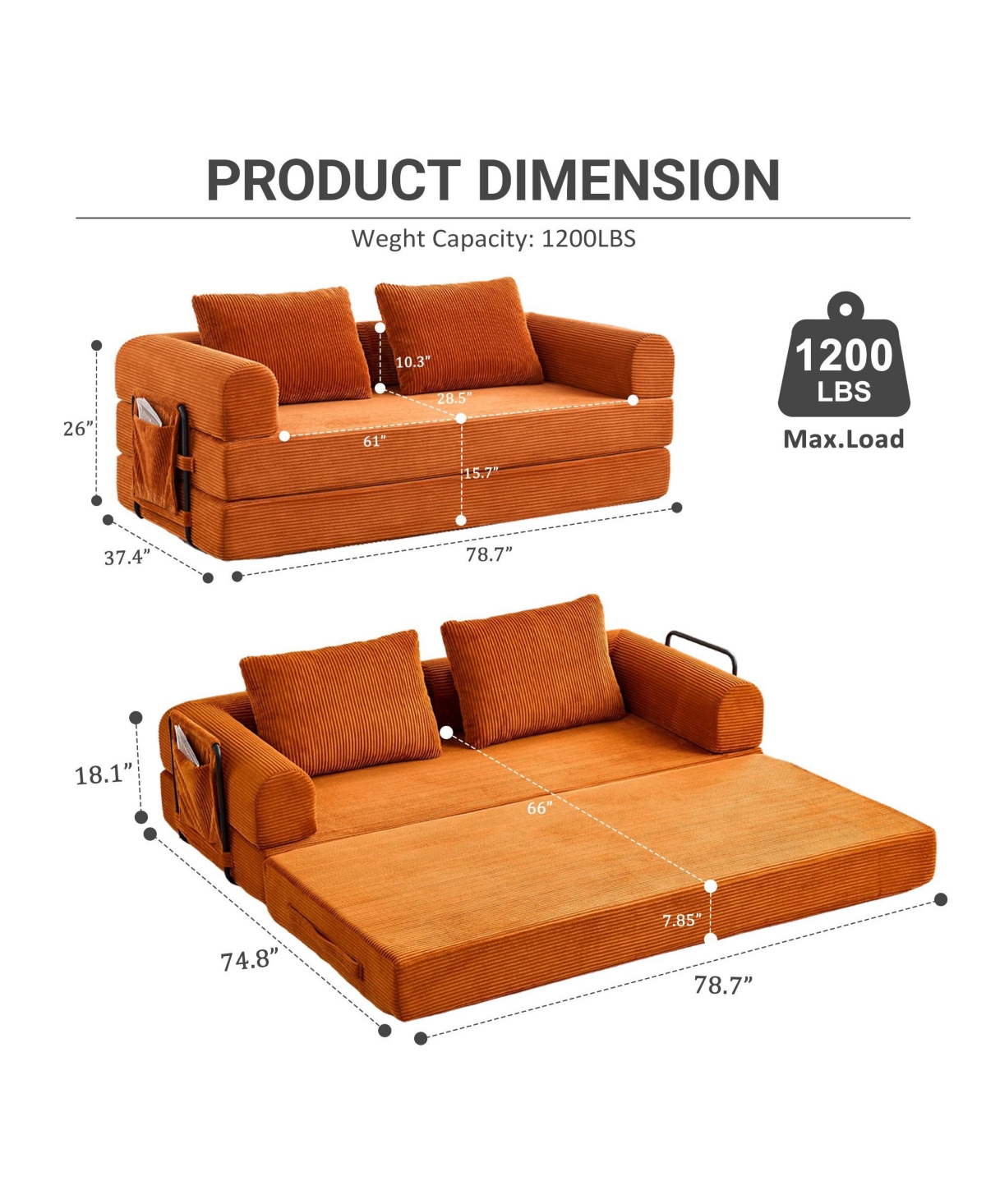Clihome Loveseat Sofa Convertible Sleeper Sofa Bed with Pillow