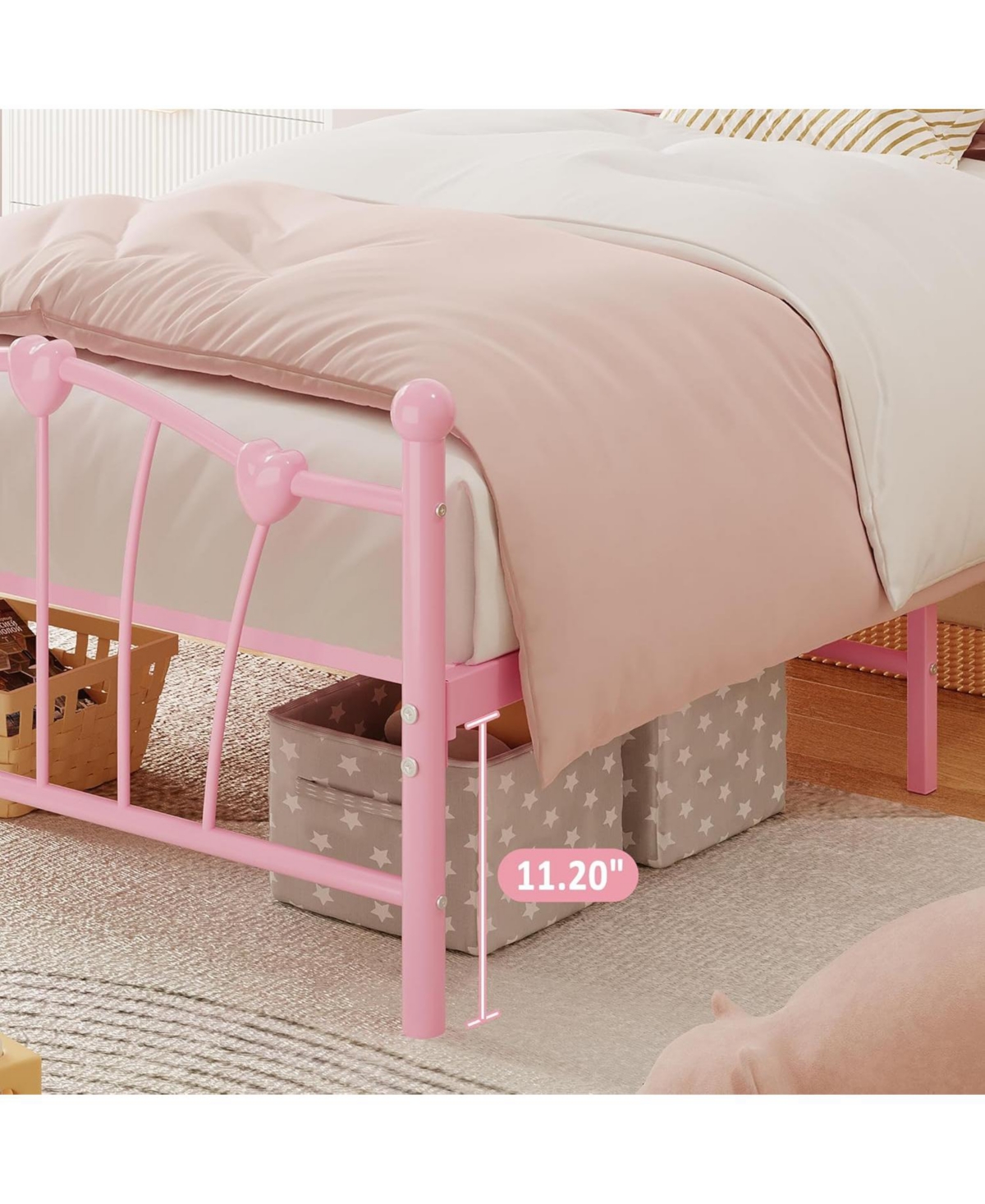 gaomon Twin Metal Bed Frame, Frames for Girls, Platform with Heart-Shaped Design Headboard&Footboard