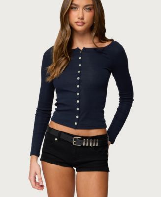 Women's Cameo Boat Neck Button Up Top