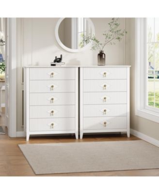 47.2" Wide Fluted Dresser - 6-Drawer Chest with Metal Handles, Bedroom